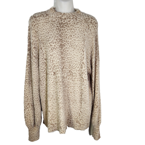 Chicos Sweater Size 1 Medium Animal Print Eyelash Pullover Ombre Mock Soft Cozy - Picture 1 of 10